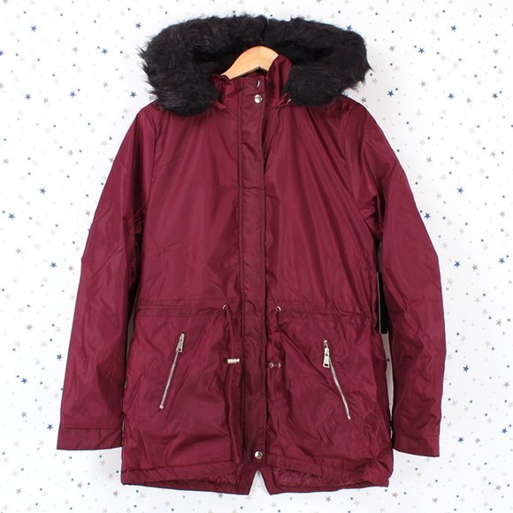 NWT with Defect Burgundy Fur lined Hood Anorak Parka Jacket - Picture 13 of 14